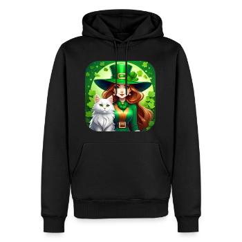 Leprechaun de la Saint-Patrick avec chat - Sweat à capuche Premium bio Homme - noir - Devant - Nico (187cm)
