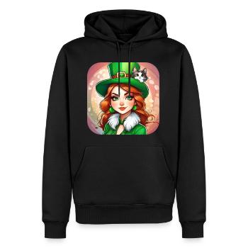 Leprechaun de la Saint-Patrick avec chat - Sweat à capuche Premium bio Homme - noir - Devant - Nico (187cm)