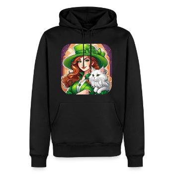 Leprechaun de la Saint-Patrick avec chat - Sweat à capuche Premium bio Homme - noir - Devant - Nico (187cm)