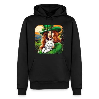 Leprechaun de la Saint-Patrick avec chat - Sweat à capuche Premium bio Homme - noir - Devant - Nico (187cm)