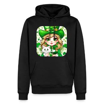 Leprechaun de la Saint-Patrick avec chat - Sweat à capuche Premium bio Homme - noir - Devant - Nico (187cm)