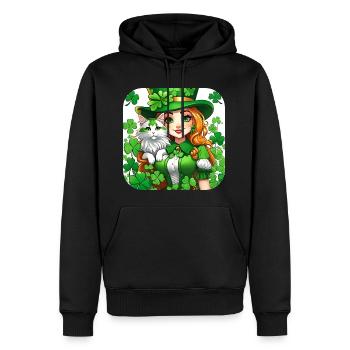 Leprechaun de la Saint-Patrick avec chat - Sweat à capuche Premium bio Homme - noir - Devant - Nico (187cm)