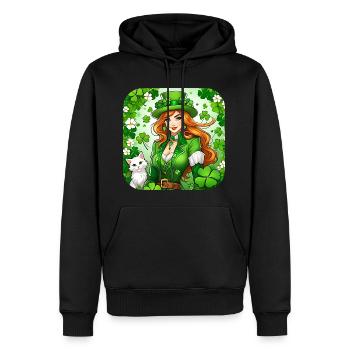 Lutin de la Saint-Patrick avec chat - Sweat à capuche Premium bio Homme - noir - Devant - Nico (187cm)