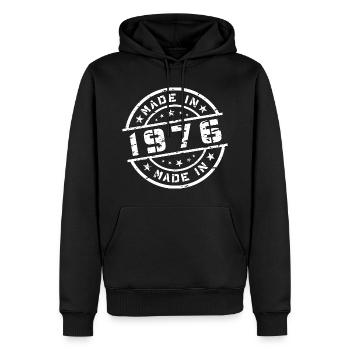 Année de naissance Anniversaire Né en - Fabriqué en 1976 - Sweat à capuche Premium bio Homme - noir - Devant - Nico (187cm)