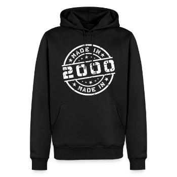 Année de naissance Né(e) - Fabriqué en 2000 - Sweat à capuche Premium bio Homme - noir - Devant - Nico (187cm)