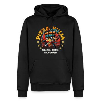 PIZZA NINJA SLICE, DICE, DEVOUR! - Men’s Premium Organic Hoodie - black - Front - Nico (187cm)