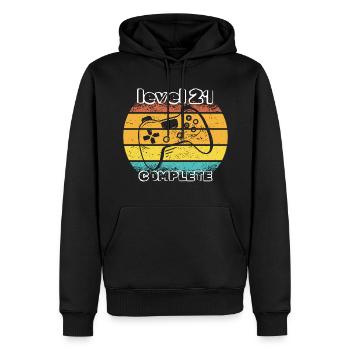 level 21 complete - Men’s Premium Organic Hoodie - black - Front - Nico (187cm)