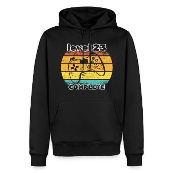 Level 23 complete - Men’s Premium Organic Hoodie - black - Front - Nico (187cm)