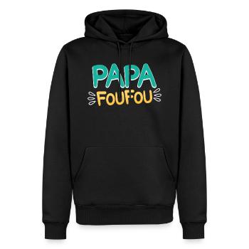 Humour Homme Papa Foufou Fête Des Pères 2024 - Sweat à capuche Premium bio Homme - noir - Devant - Nico (187cm)