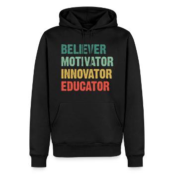 Believer Motivator Innovator Educator - Männer Premium Bio Hoodie - Schwarz - Vorne - Nico (187cm)