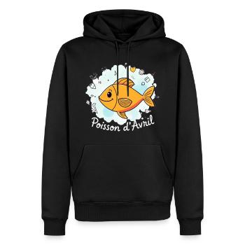 Poisson d'Avril - Orange Cartoon Fisch, 1. April - Männer Premium Bio Hoodie - Schwarz - Vorne - Nico (187cm)