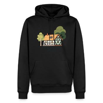 Juetland Fachwerkhaus mit baeumen - Männer Premium Bio Hoodie - Schwarz - Vorne - Nico (187cm)