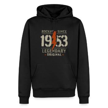 Cadeau d’anniversaire à bascule depuis 1953 - Sweat à capuche Premium bio Homme - noir - Devant - Nico (187cm)