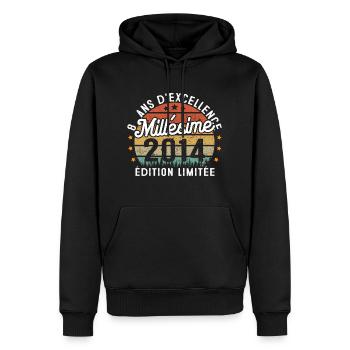 Cadeau d'anniversaire 8 Ans Millésime 2014 - Sweat à capuche Premium bio Homme - noir - Devant - Nico (187cm)