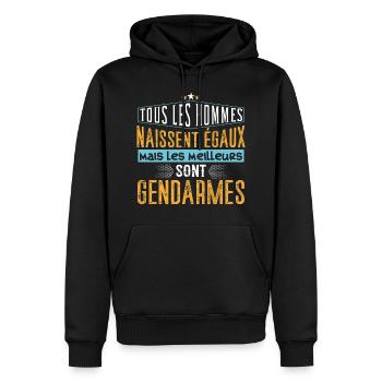 Gendarme métier humour cadeau gendarmerie - Sweat à capuche Premium bio Homme - noir - Devant - Nico (187cm)