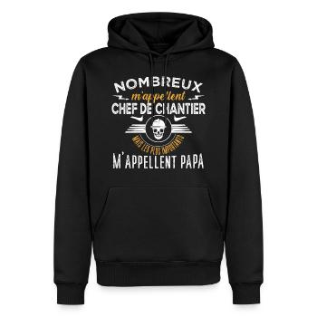 Chantier cadeau ouvriers humour métier du bâtiment - Sweat à capuche Premium bio Homme - noir - Devant - Nico (187cm)