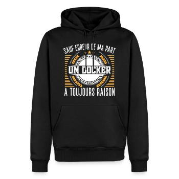 Docker idée cadeau. Transport marchandise humour - Sweat à capuche Premium bio Homme - noir - Devant - Nico (187cm)