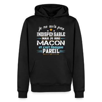 Maçon, idée cadeau maçonnerie béton. Humour métier - Sweat à capuche Premium bio Homme - noir - Devant - Nico (187cm)
