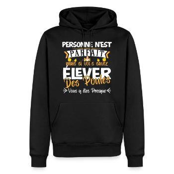 Poule, idée cadeau élevage de poules humour métier - Sweat à capuche Premium bio Homme - noir - Devant - Nico (187cm)
