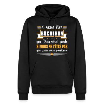 Bûcheron humour métier, bois, idée cadeau original - Sweat à capuche Premium bio Homme - noir - Devant - Nico (187cm)