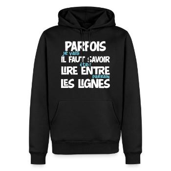 Idée cadeau futur parrain. Annonce naissance - Sweat à capuche Premium bio Homme - noir - Devant - Nico (187cm)