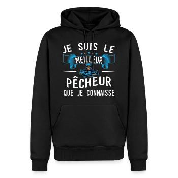 Pêcheur idée cadeau pêche citations humour passion - Sweat à capuche Premium bio Homme - noir - Devant - Nico (187cm)