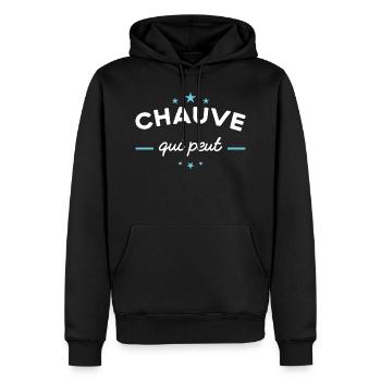 Chauve, idée cadeau humour cheveux calvitie - Sweat à capuche Premium bio Homme - noir - Devant - Nico (187cm)