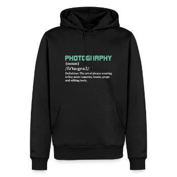 Photographie Citation Photographie Définition - Sweat à capuche Premium bio Homme - noir - Devant - Nico (187cm)