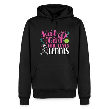 Tennis-Zitat Nur ein Mädchen, das Tennis liebt - Männer Premium Bio Hoodie - Schwarz - Vorne - Nico (187cm)