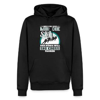 Der König will Ski Cross fahren Spruch Geschenk - Männer Premium Bio Hoodie - Schwarz - Vorne - Nico (187cm)