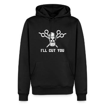 Citation barbier Ciseaux coiffeurs Je vais vous couper - Sweat à capuche Premium bio Homme - noir - Devant - Nico (187cm)