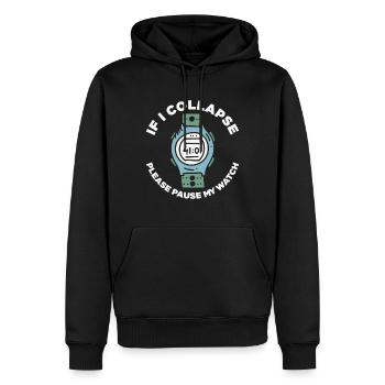 Laufendes Zitat Wenn ich zusammenbreche, pausieren Sie bitte meine Uhr - Männer Premium Bio Hoodie - Schwarz - Vorne - Nico (187cm)