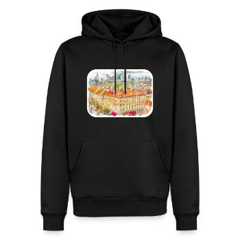 Varsovie Pologne Aquarelle Esquisse Peinture - Sweat à capuche Premium bio Homme - noir - Devant - Nico (187cm)