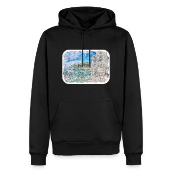 San Sebastian Espagne Aquarelle Sketch Illustration - Sweat à capuche Premium bio Homme - noir - Devant - Nico (187cm)