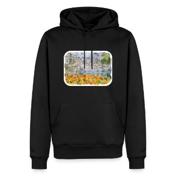 Norvège Aquarelle Esquisse Dessinée à la main Illustration - Sweat à capuche Premium bio Homme - noir - Devant - Nico (187cm)