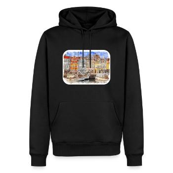 Copenhague Danemark Aquarelle Sketch Illustration - Sweat à capuche Premium bio Homme - noir - Devant - Nico (187cm)