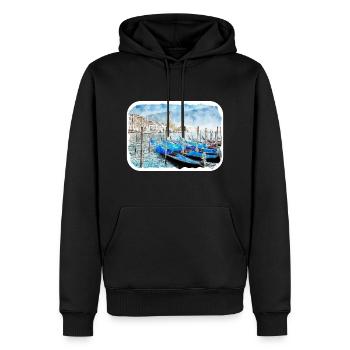 Venise Italie Aquarelle Esquisse Illustration - Sweat à capuche Premium bio Homme - noir - Devant - Nico (187cm)