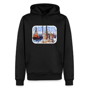Moscou Russie Aquarelle Esquisse Dessinée Peinture - Sweat à capuche Premium bio Homme - noir - Devant - Nico (187cm)