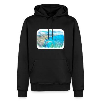 Sorrente Italie Aquarelle Sketch Illustration - Sweat à capuche Premium bio Homme - noir - Devant - Nico (187cm)