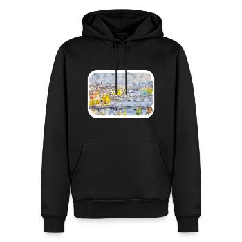 Prag Tschechien Aquarell Skizze Zeichnung - Männer Premium Bio Hoodie - Schwarz - Vorne - Nico (187cm)