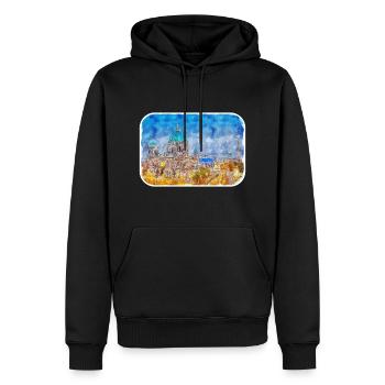 Berlin Allemagne Aquarelle Esquisse Dessinée Peinture - Sweat à capuche Premium bio Homme - noir - Devant - Nico (187cm)