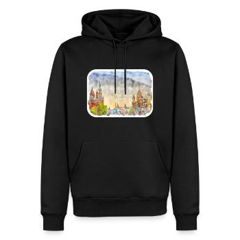 Moscou Russie Aquarelle Sketch Illustration - Sweat à capuche Premium bio Homme - noir - Devant - Nico (187cm)