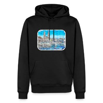 Zürich Schweiz Aquarell Skizze Illustration - Männer Premium Bio Hoodie - Schwarz - Vorne - Nico (187cm)