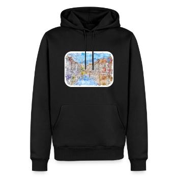 Bruges Belgium Watercolor Sketch Drawn Illustratio - Men’s Premium Organic Hoodie - black - Front - Nico (187cm)