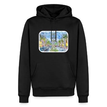Illustration de croquis à l’aquarelle de Californie usa - Sweat à capuche Premium bio Homme - noir - Devant - Nico (187cm)