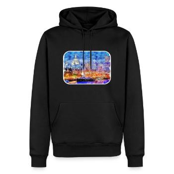 Londres UK Aquarelle Esquisse Dessinée à la Main Peinture - Sweat à capuche Premium bio Homme - noir - Devant - Nico (187cm)