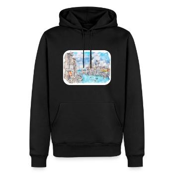 Venise Italie Aquarelle Esquisse Illustration - Sweat à capuche Premium bio Homme - noir - Devant - Nico (187cm)