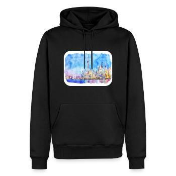 Shanghai Chine Aquarelle Esquisse Dessin Dessiné - Sweat à capuche Premium bio Homme - noir - Devant - Nico (187cm)