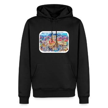Brasov Roumanie Aquarelle Sketch Illustration - Sweat à capuche Premium bio Homme - noir - Devant - Nico (187cm)