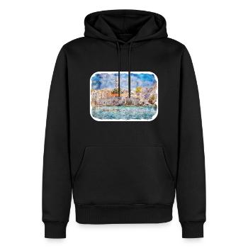 Monténégro Point de repère Aquarelle Sketch Illustration - Sweat à capuche Premium bio Homme - noir - Devant - Nico (187cm)